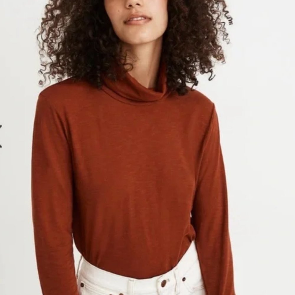 Madewell Whisper Cotton Turtleneck Long Sleeve Large Rust